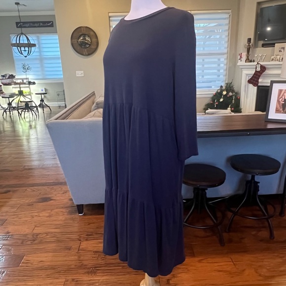 N/T Made in LA Ribbed Tiered A-Line Dress Size 2XL XXL Navy Blue 46” Chest - Picture 3 of 16